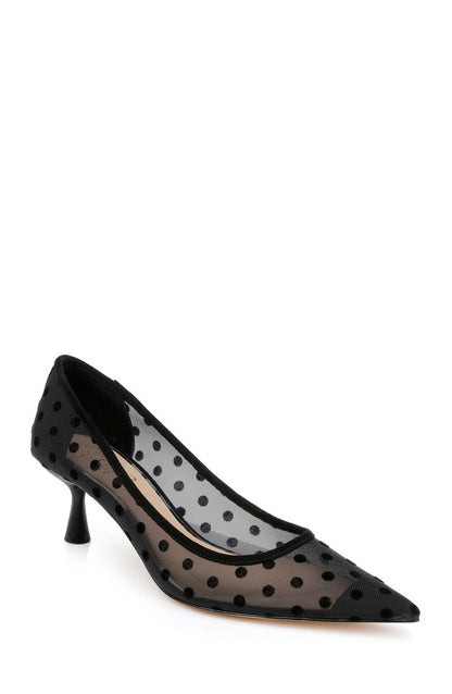 Black Microsuede | Elena Cap Toe Mesh Pumps Front Side