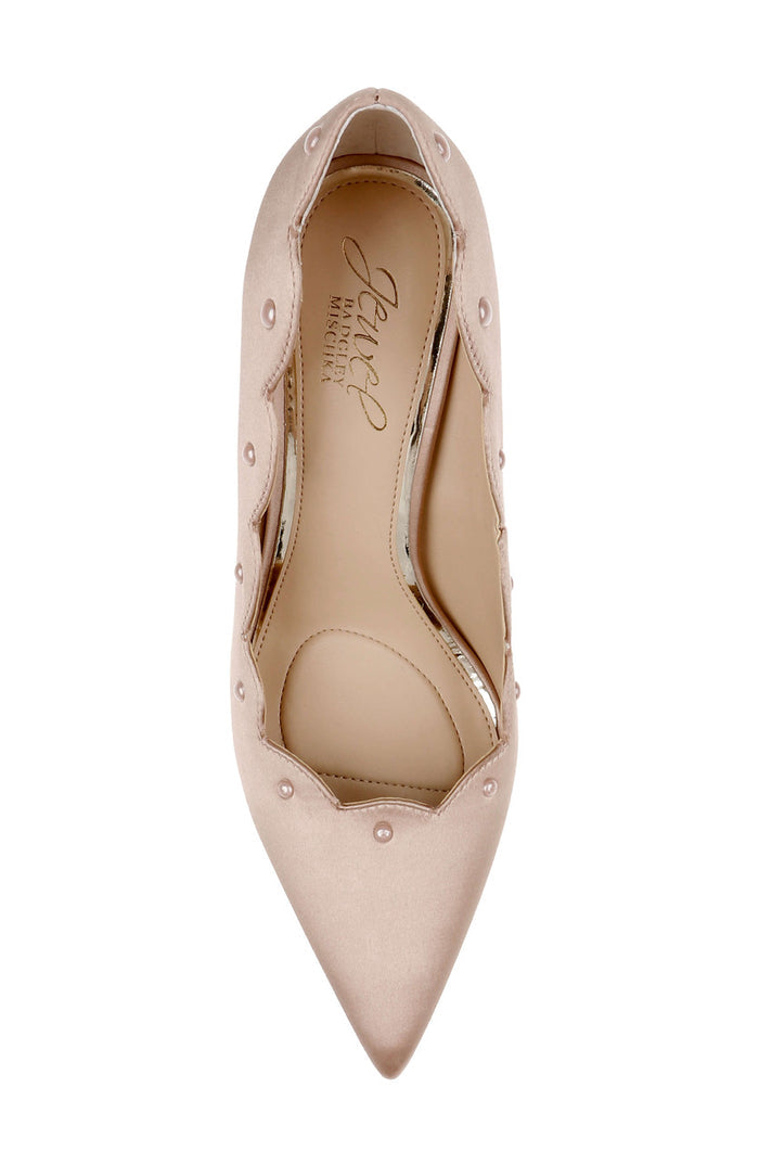 Nude | Eleni Satin Pointed Toe Scallop Pumps Top