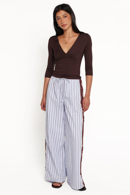 BOTTOMS Ellina Lace Contrast Wide Leg Pant - Blue Stripe