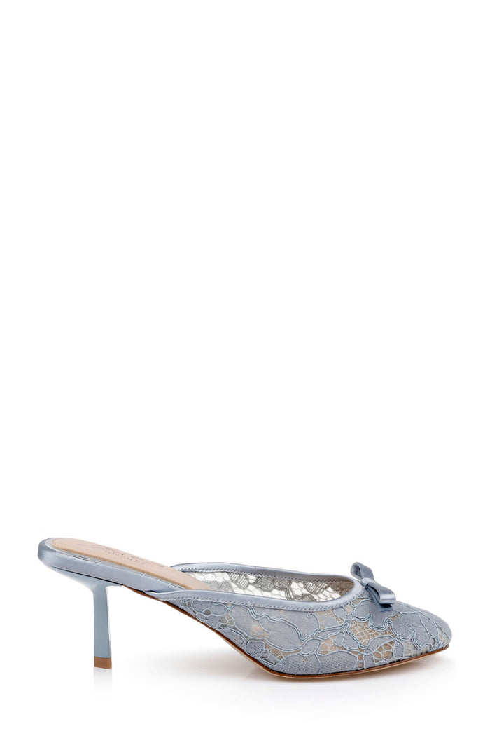 Mist Blue Satin | Elliot Closed Toe Mules Side