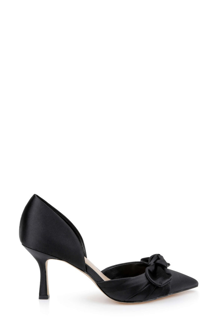 Black | Emelia Satin Bow d’Orsay Pumps Side