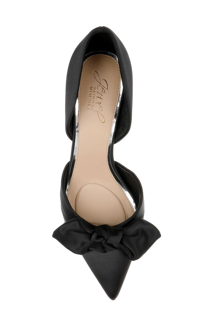 Black | Emelia Satin Bow d’Orsay Pumps Top