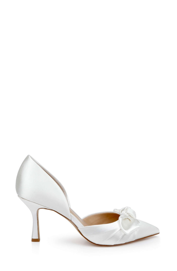 Ivory | Emelia Satin Bow d’Orsay Pumps Side