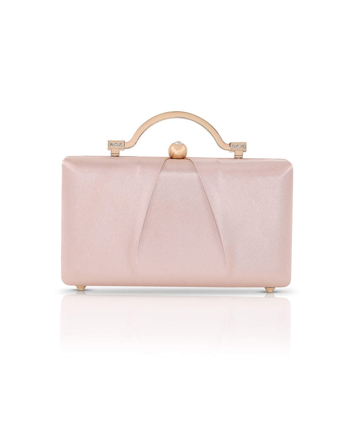 Champagne | Emma Satin Minaudiere with Outer Pocket Front