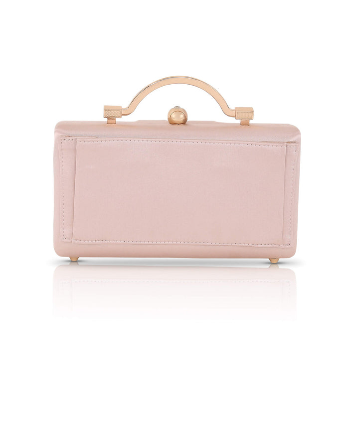 Champagne | Emma Satin Minaudiere with Outer Pocket Back