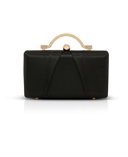 Black | Emma Satin Minaudiere with Outer Pocket