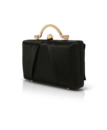 Black | Emma Satin Minaudiere with Outer Pocket
