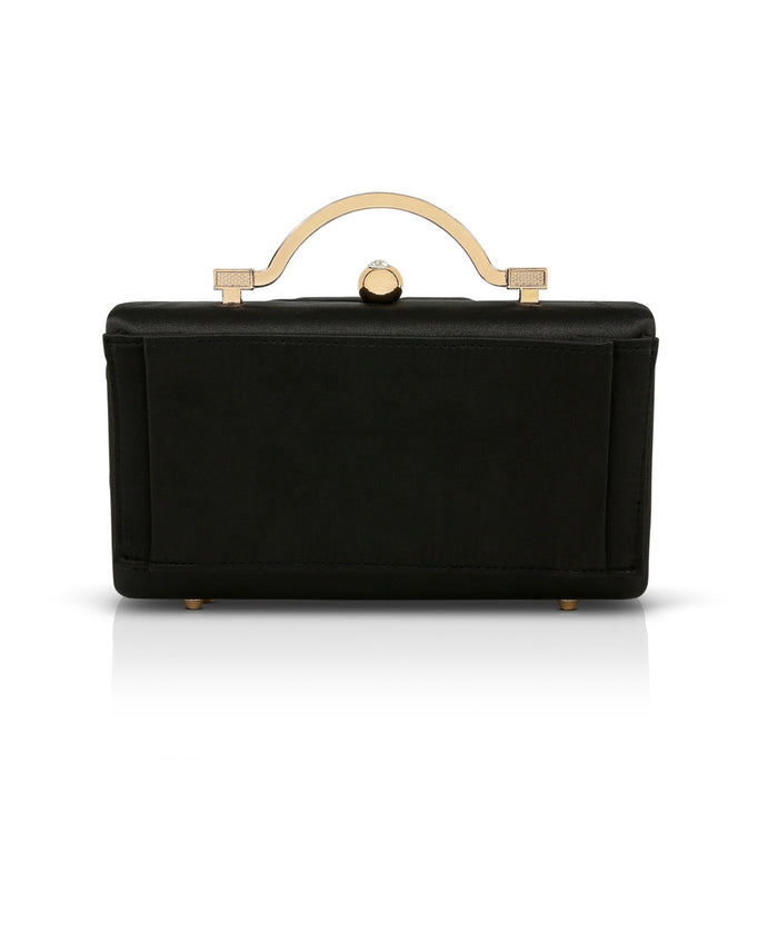 Black | Emma Satin Minaudiere with Outer Pocket