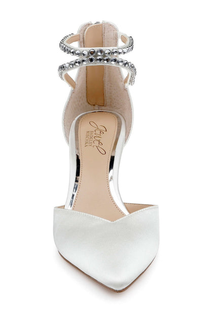 Ivory | Emmie Crystal Embellished Ankle Strap Pumps Front