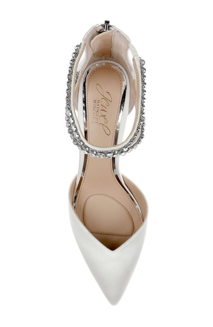 Ivory | Emmie Crystal Embellished Ankle Strap Pumps Top
