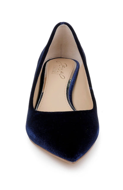Navy Velvet | Enola Velvet Kitten Heel Pumps Front