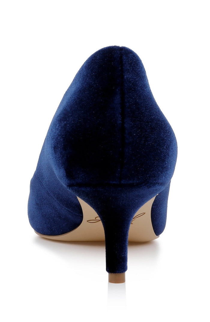 Navy Velvet | Enola Velvet Kitten Heel Pumps Back