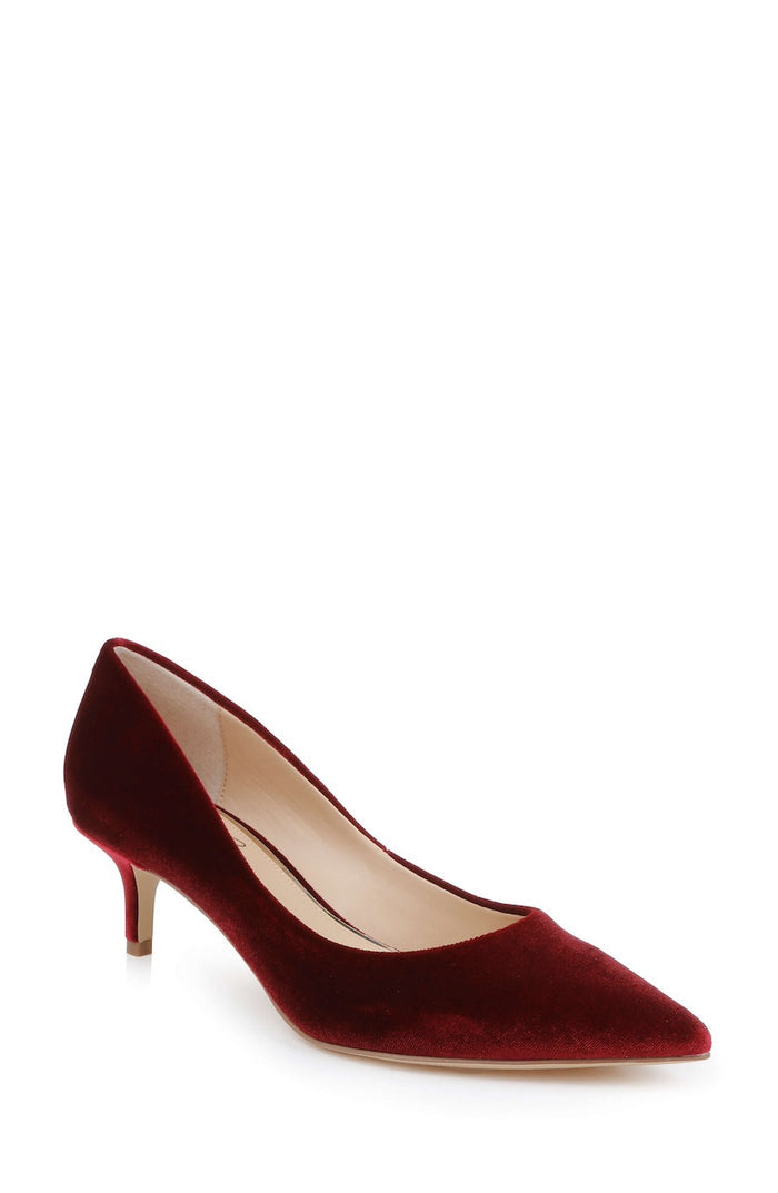 Bordo Velvet | Enola Velvet Kitten Heel Pumps Front Side