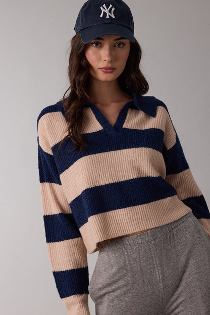 Cozy Wide Stripe Collar Sweater Top