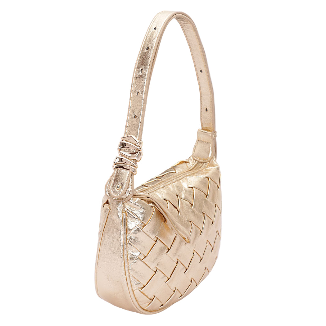 Faux Metallic Leather Braided Embossed Shoulder Bag
