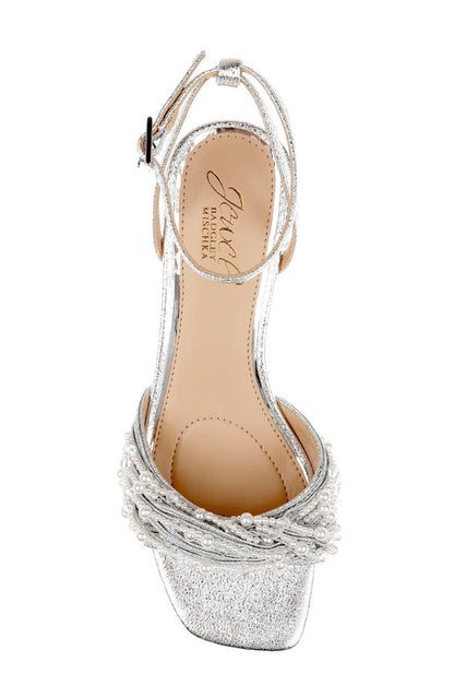 Silver Textile | Fallon Block Heel Sandals Top