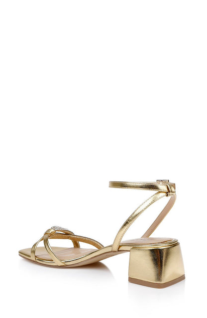 Gold Leather | Fern Low Block Heel Sandals Back Side