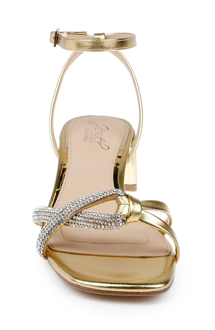 Gold Leather | Fern Low Block Heel Sandals Front