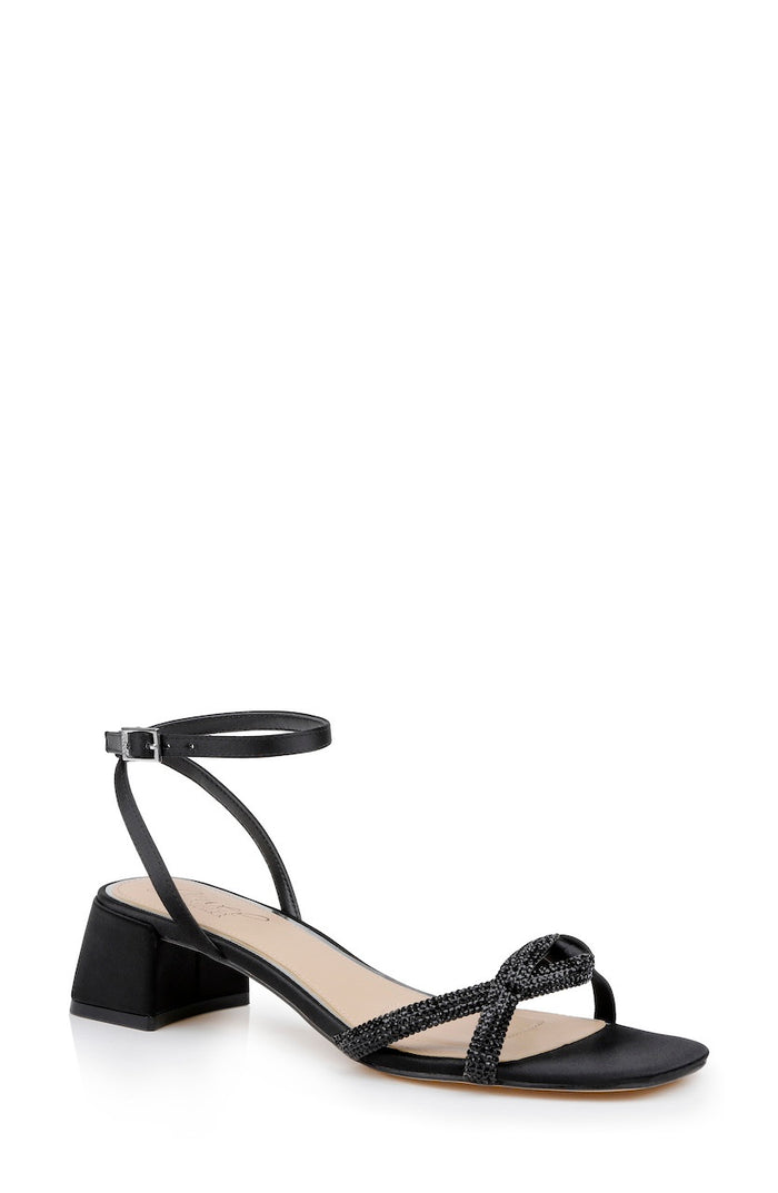 Black | Fern Low Block Heel Sandals Front Side
