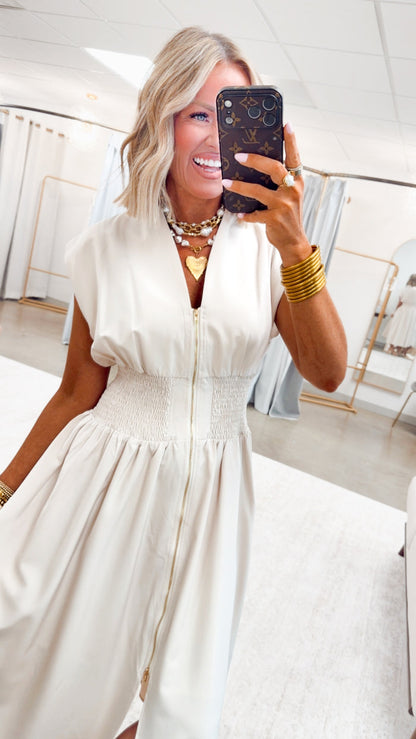 - FINAL SALE-The Aveline Smocked Midi Dress-Champagne