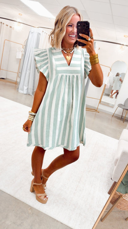 - FINAL SALE-The Sweet Soleil Flutter Dress-Green