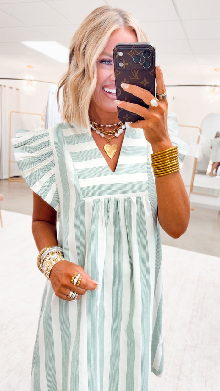 - FINAL SALE-The Sweet Soleil Flutter Dress-Green