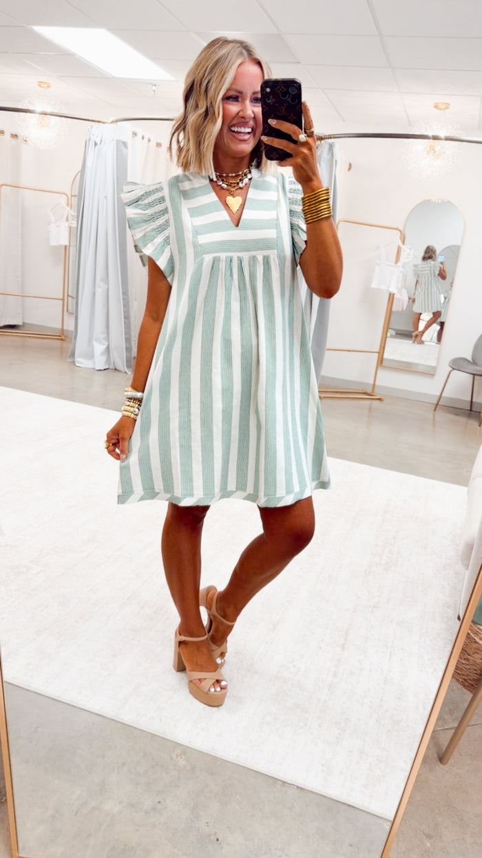- FINAL SALE-The Sweet Soleil Flutter Dress-Green