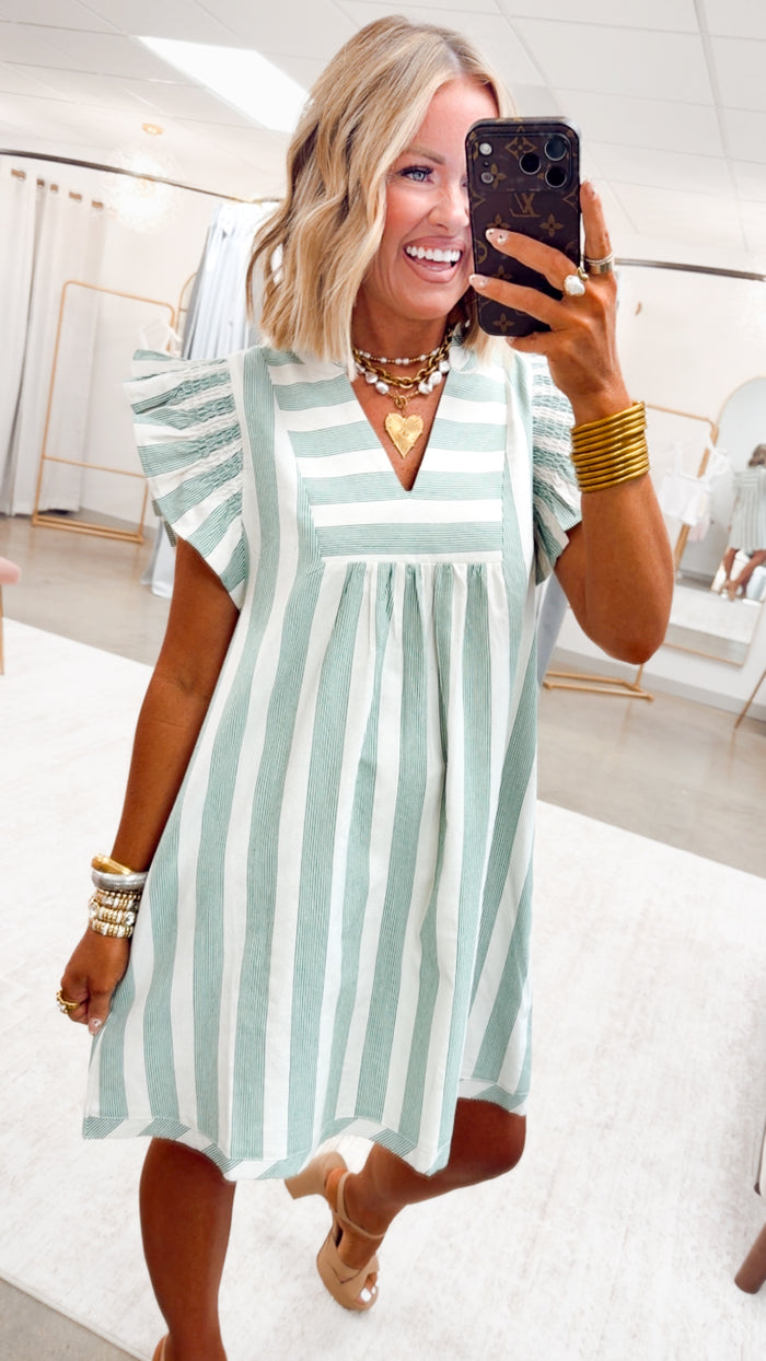 - FINAL SALE-The Sweet Soleil Flutter Dress-Green