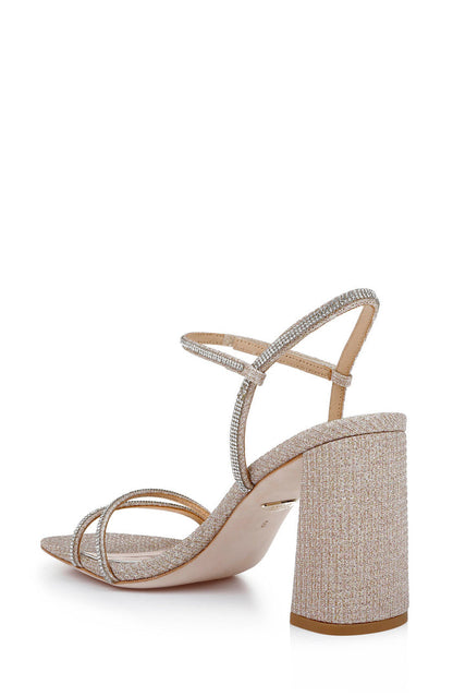 Pale Gold | Firey Bejeweled Block Heel Sandal