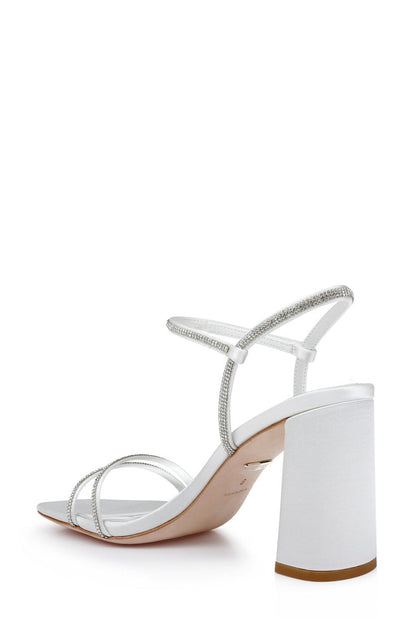 Soft White | Firey Bejeweled Block Heel Sandal