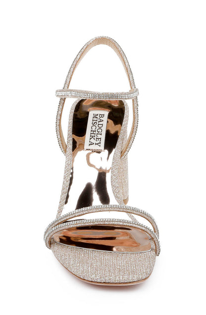Pale Gold | Firey Bejeweled Block Heel Sandal
