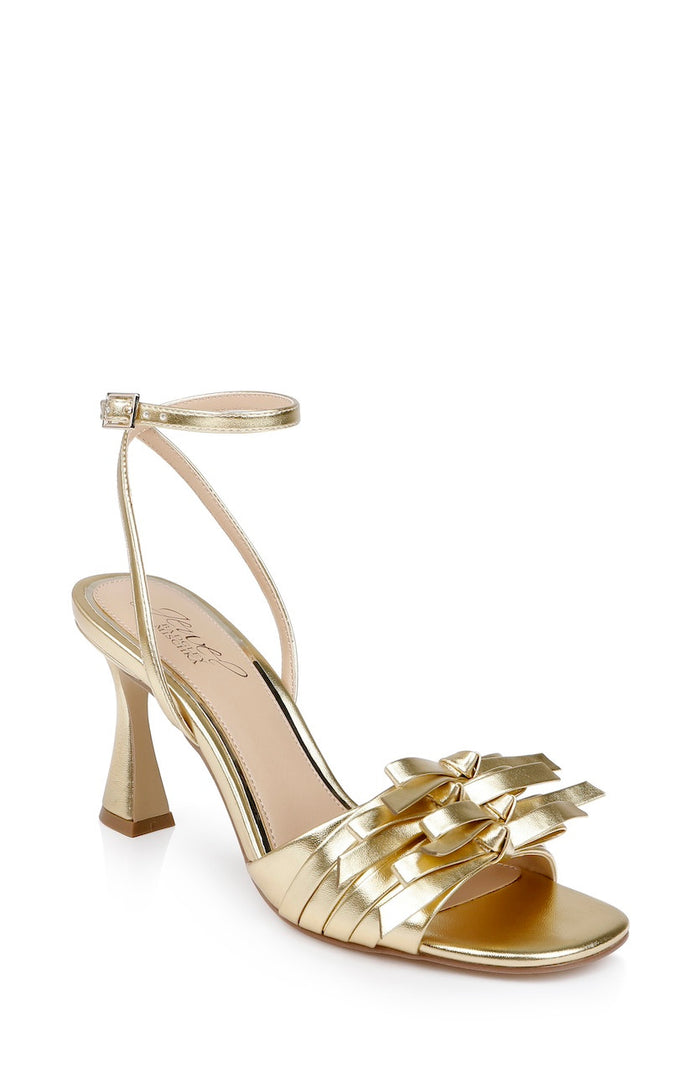 Gold Metallic | Flory Mid Stiletto Heel Sandals Front Side