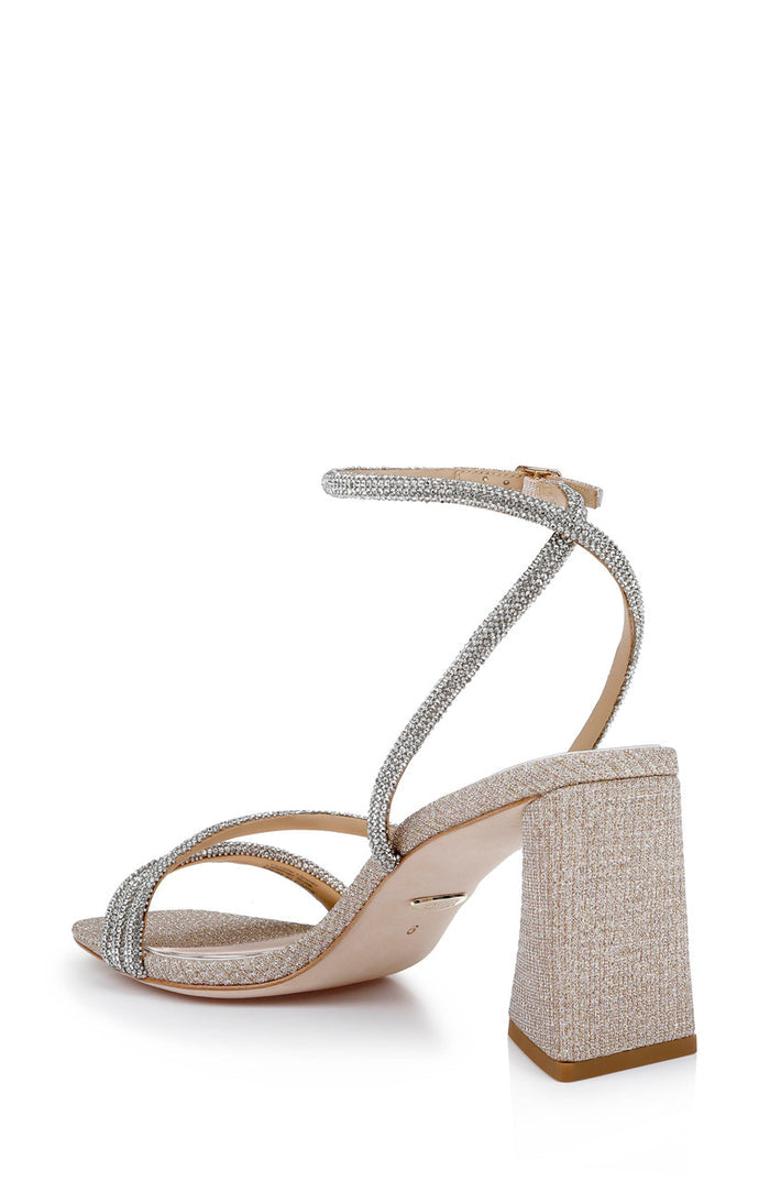 Pale Gold | Freedom Glitter Block Heel with Bejeweled Straps