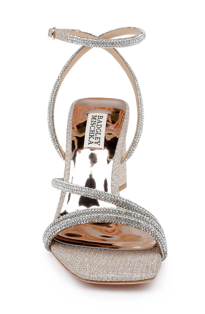 Pale Gold | Freedom Glitter Block Heel with Bejeweled Straps