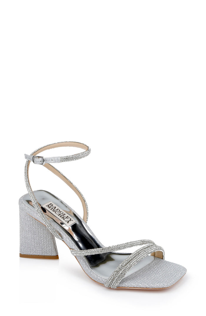 Silver | Freedom Glitter Block Heel with Bejeweled Straps