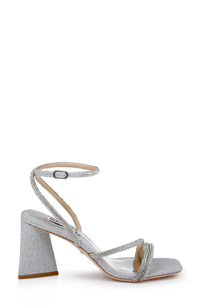 Silver | Freedom Glitter Block Heel with Bejeweled Straps