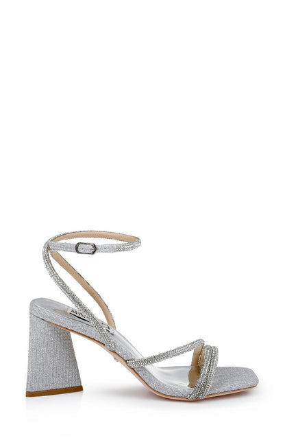 Silver | Freedom Glitter Block Heel with Bejeweled Straps