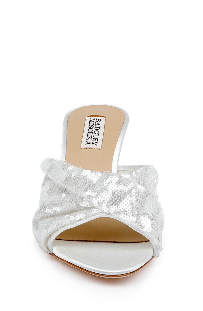 White Sequins | Gailea Heeled Sequin Mules Front