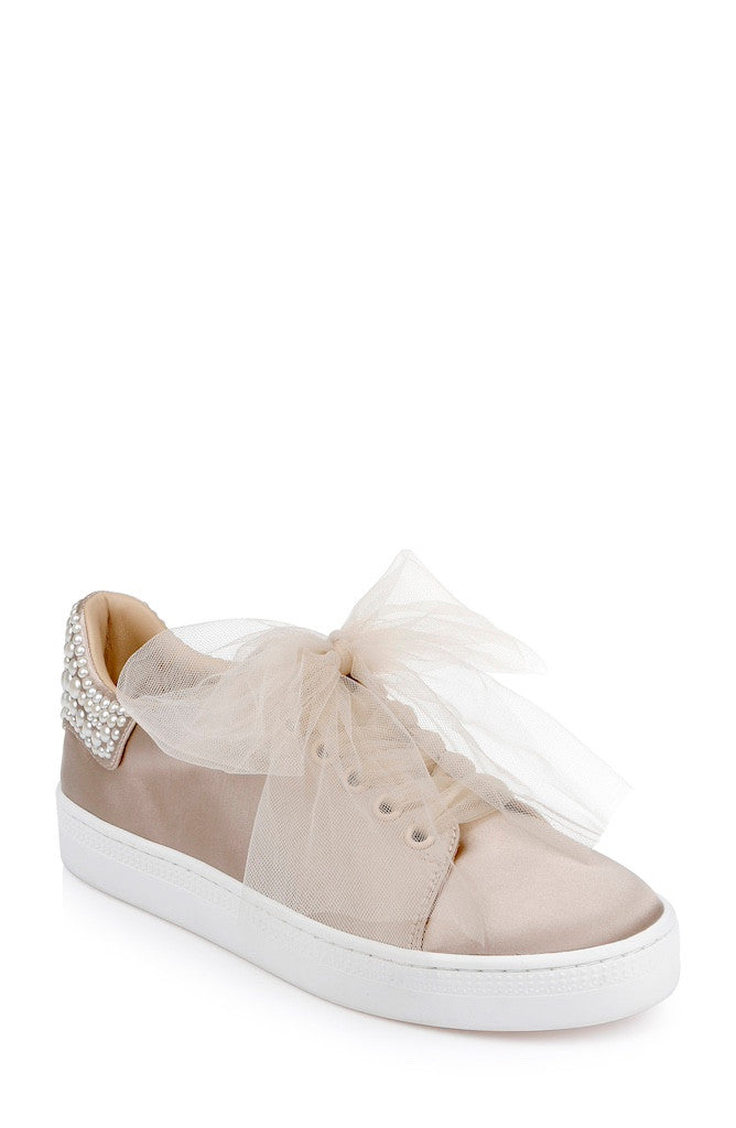 Soft Nude | Gem Dressy Satin Sneakers Front Side