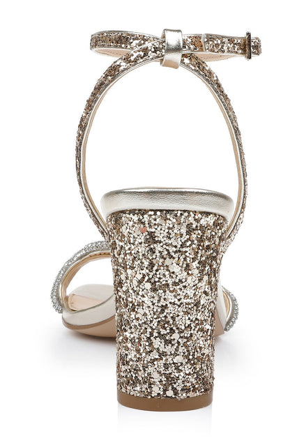 Gold | Gem Glitter Block Heel Sandal