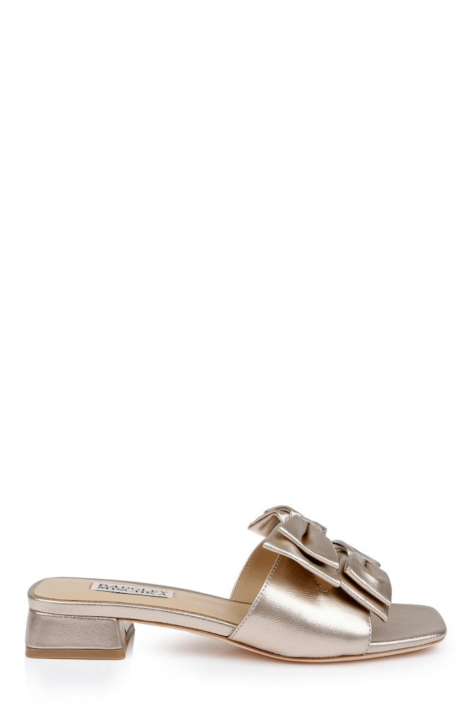 Champagne Leather | Giorgia II Low Block Slide Sandals Side