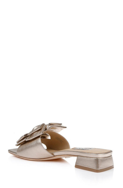 Champagne Leather | Giorgia II Low Block Slide Sandals Back Side