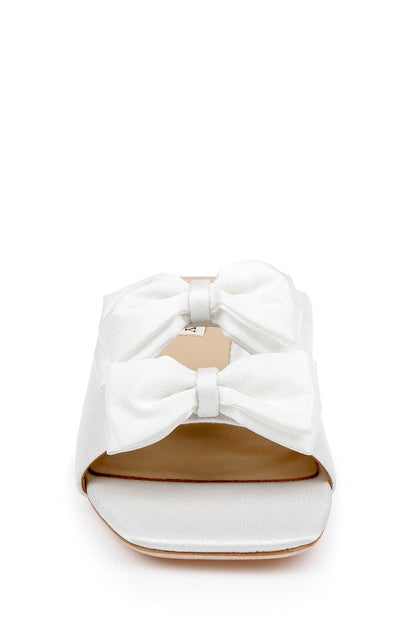 White Crepe | Giorgia Low Block Slide Sandals Front