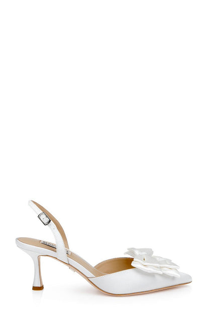 White Satin | Giovanna Bow Slingback Pumps Side