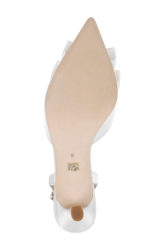 White Satin | Giovanna Bow Slingback Pumps Sole