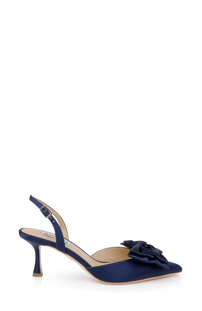 Midnight Satin | Giovanna Bow Slingback Pumps Side