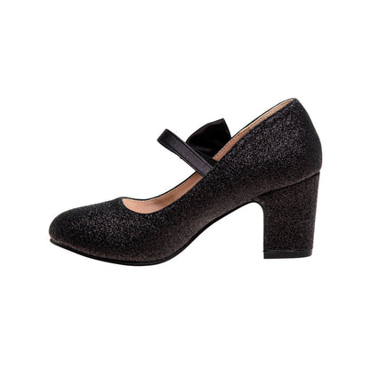 Black Glitter | Girls' Glitter Block Heel Dress Shoes