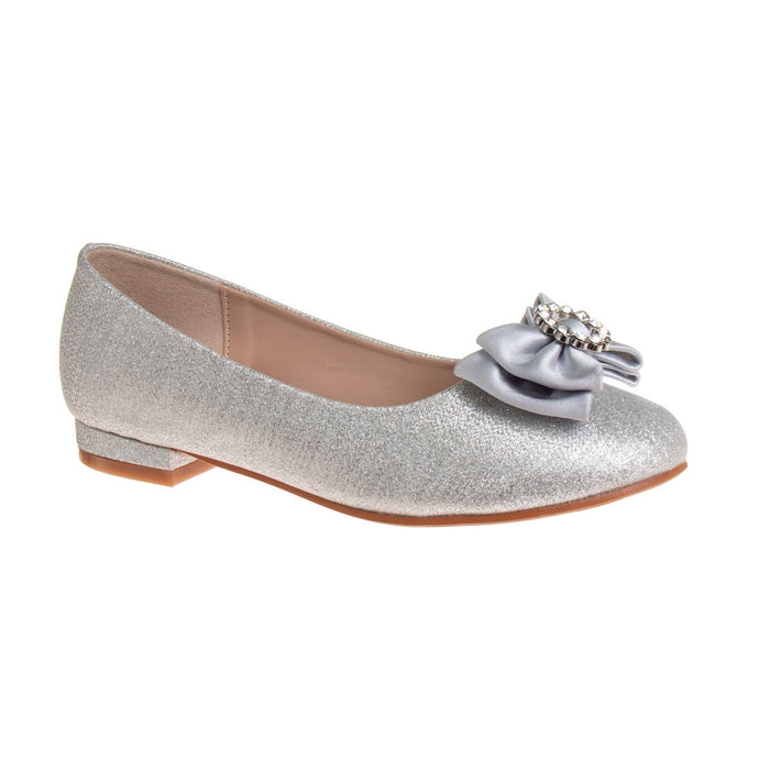 Silver Shimmer | Girls’ Slip-On Ballet Flats with Bow