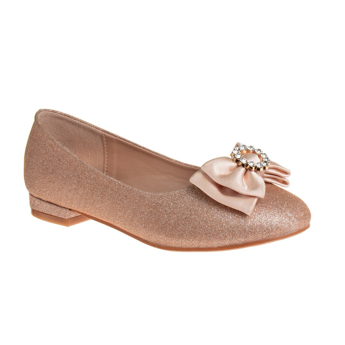 Rose Gold Shimmer | Girls’ Slip-On Ballet Flats with Bow