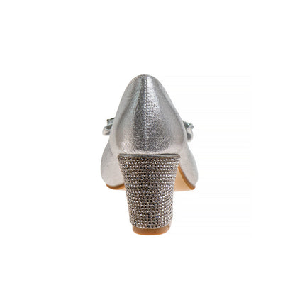 Silver | Girls' Sparkle Studded Bow Dress Shoes